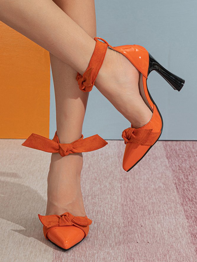 Elegant Bowknot Lace-Up Heeled Hollow Pumps