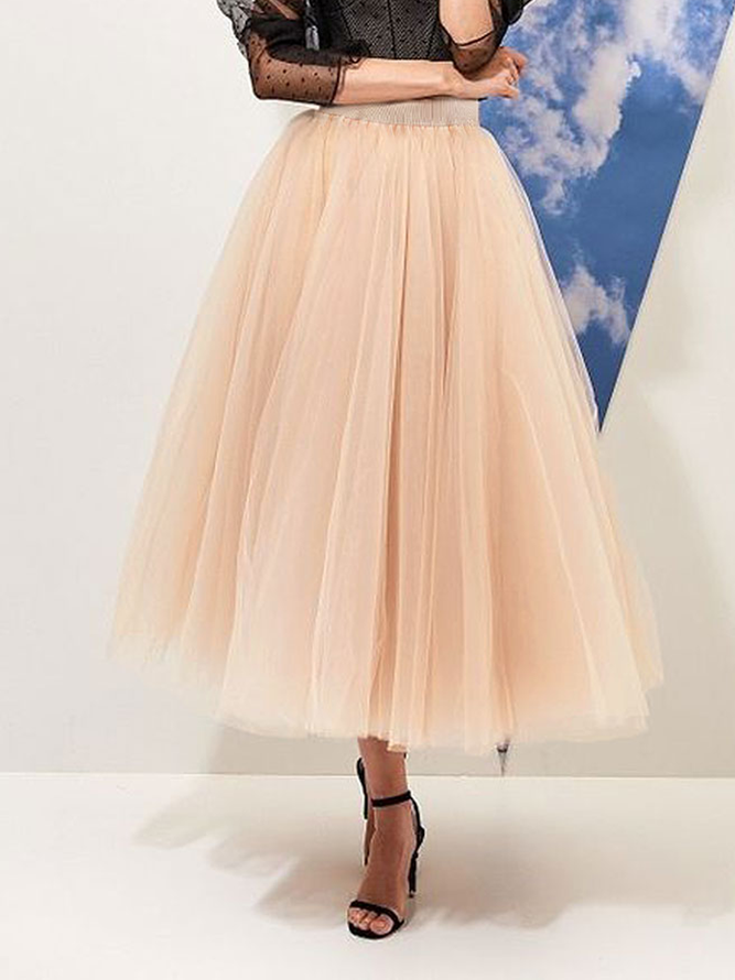 Loose Ultra lightweight Elegant Plain Midi Skirt