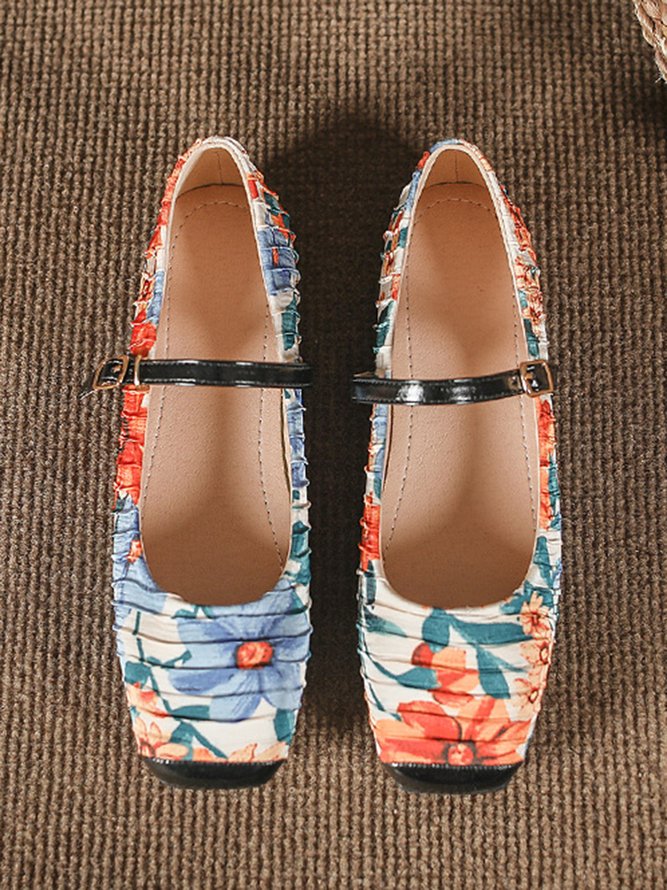 Elegant Floral Print Mary Jane Flat Shoes