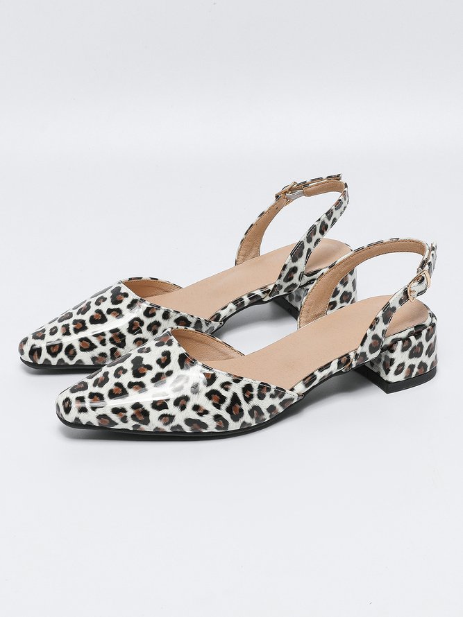 Urban Leopard Print Pointed Toe Block Heel Low Heel Back Empty Shoes