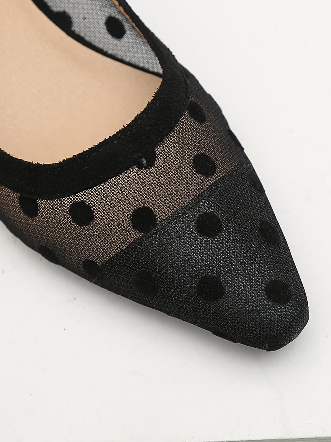 Black Polka Dot Mesh Elegant Pointed Toe Back Empty Shoes