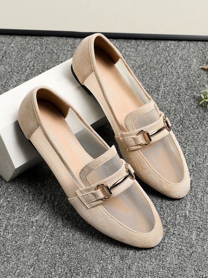 Off-White Breathable Mesh Stitching Metal Casual Loafers