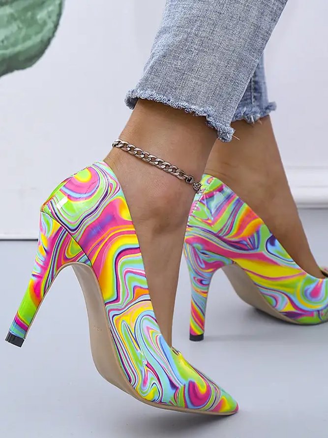 Artistic Abstract Color-contrasted Fluid Graphics Pointed Toe Stiletto High Heels