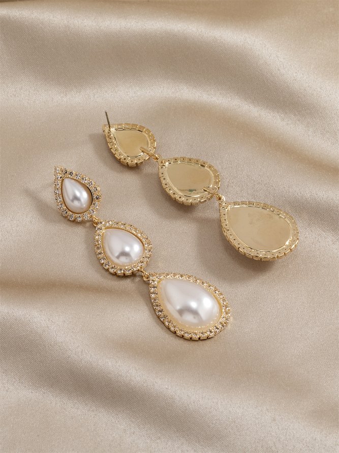 Drop Shaped Imitation Pearl Rhinestone Stud Earrings