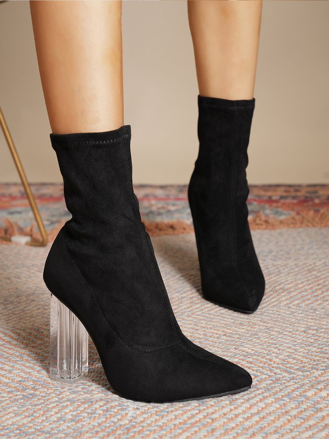 Elegant Crystal Chunky Heel Sock Boots