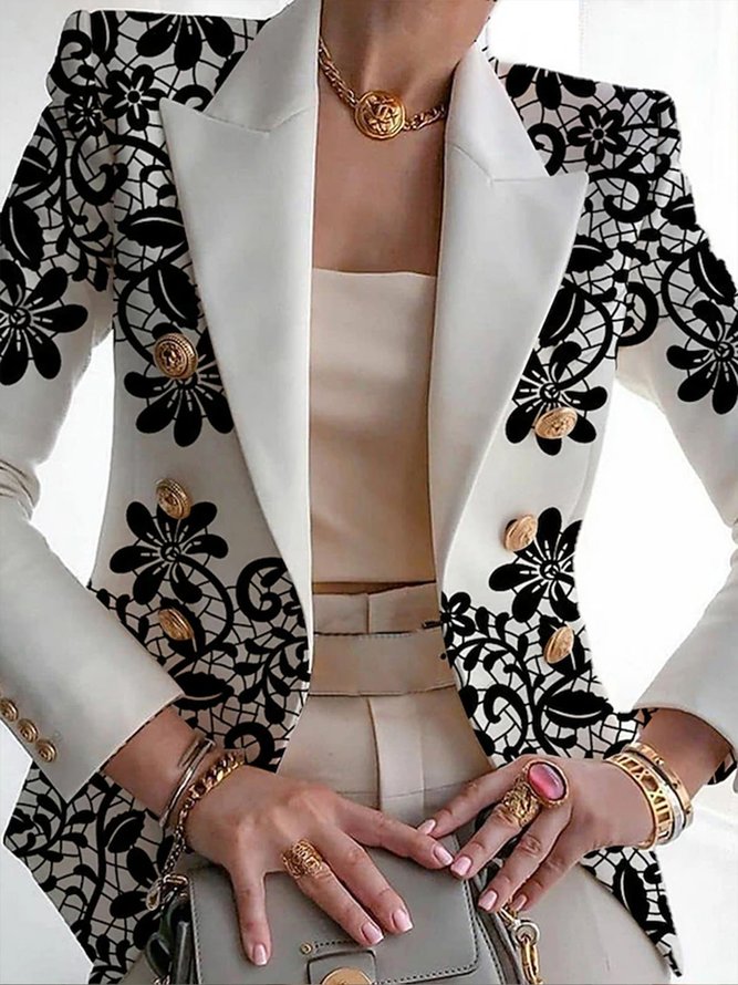 Regular Fit Floral Print  Urban Lapel Collar Buttoned Blazer