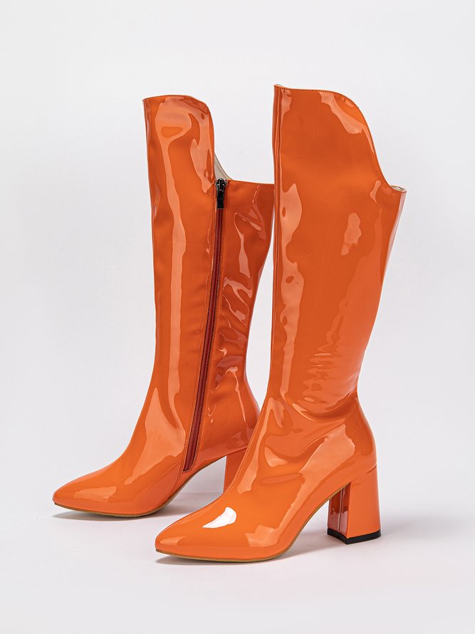 Irregular Patent Leather Fashion Mid Calf Boots