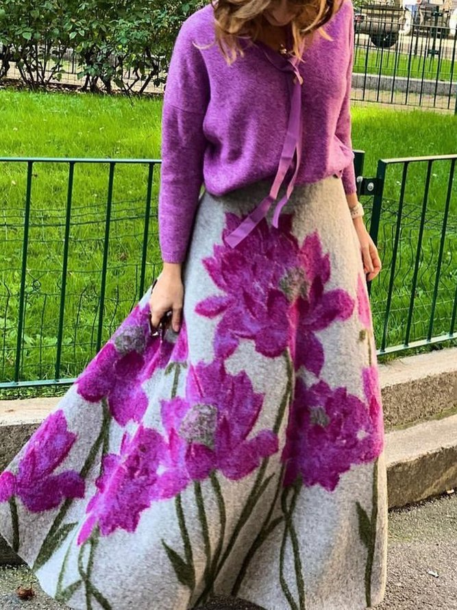Floral Elegant Regular Fit Maxi Skirt
