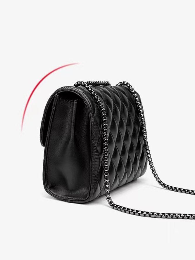 Check Embossed Metal Snap Buckle Urban Chain Small Square Bag