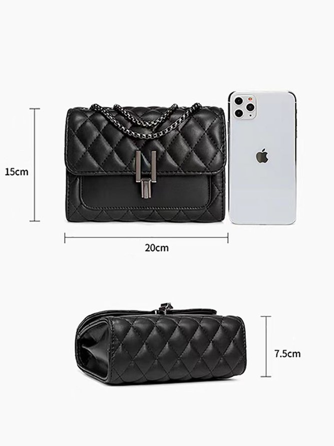 Check Embossed Metal Snap Buckle Urban Chain Small Square Bag
