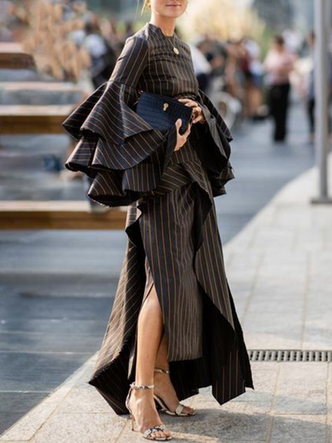 Elegant Regular Fit Striped Skirt