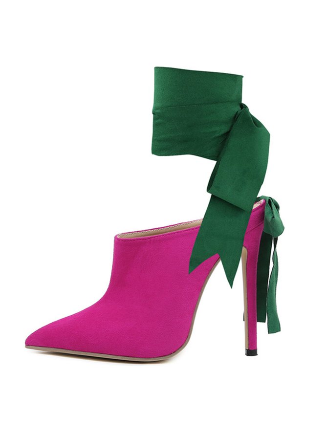 Color Block Fashion Ankle Strap Stiletto Heel Mules