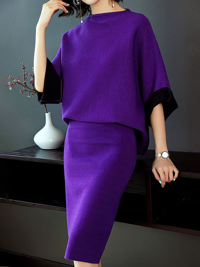 Micro-Elasticity Urban Color Block Loose Stand Collar Short Sleeve Sweater