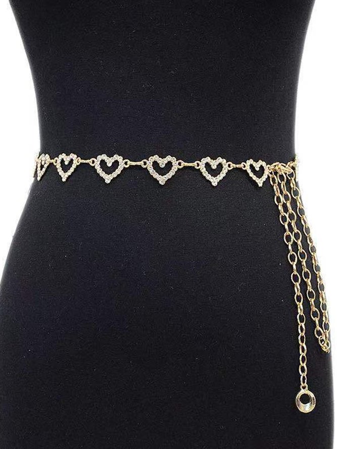 Heart Rhinestone Silver Gold Metal Chain Women's Belt Waist Chain