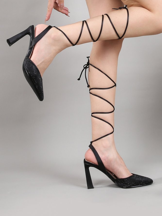 Sexy Rhinestone Satin Ankle Straps Pointed Heels