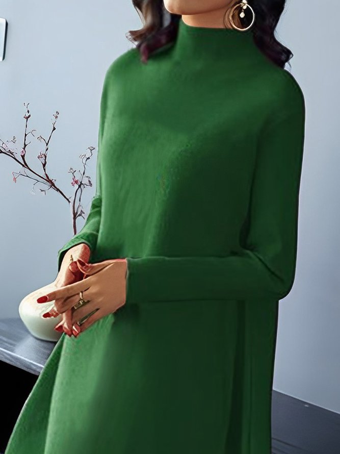 Plain Loose Half Turtleneck Elegant Sweater Dress