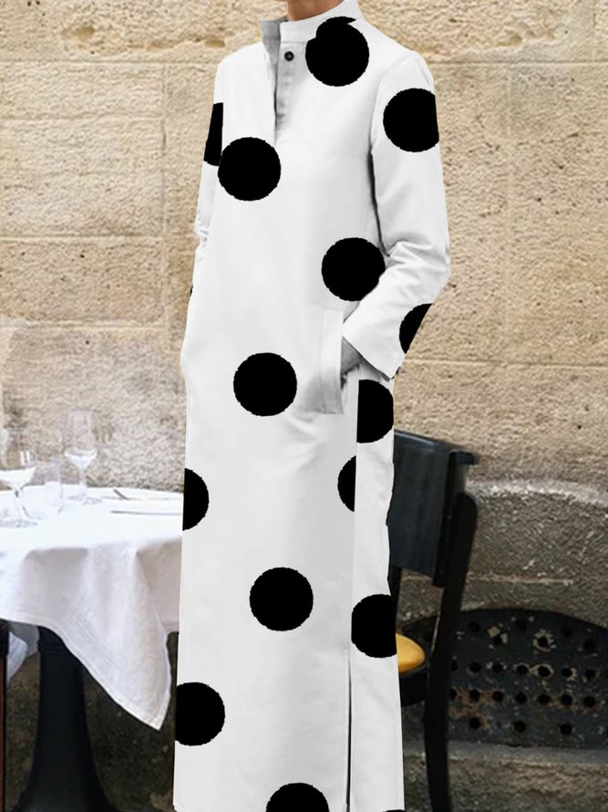 Stand Collar Polka Dots Urban Regular Fit Dress