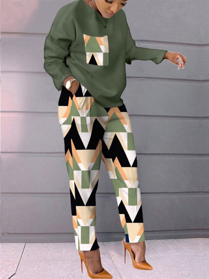 Regular Fit Casual Geometric  Print Fashion Pants