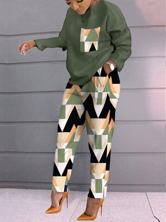Regular Fit Casual Geometric  Print Fashion Pants