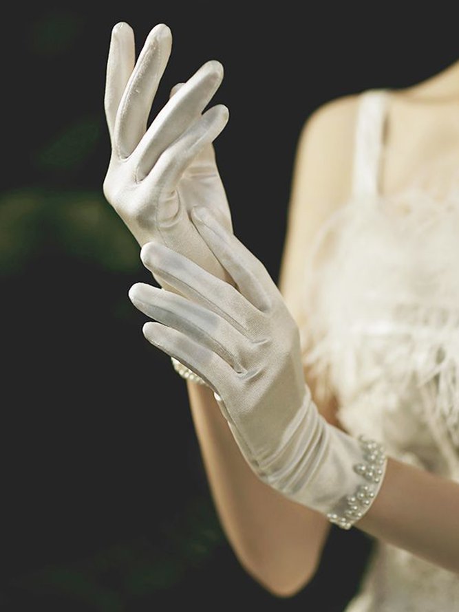Elegant Imitation Pearl Satin Party Gloves