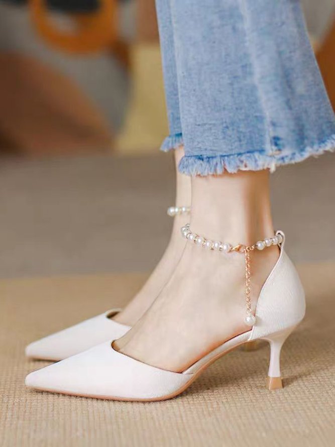 Elegant Imitation Pearls Ankle Strap Hollow Pumps