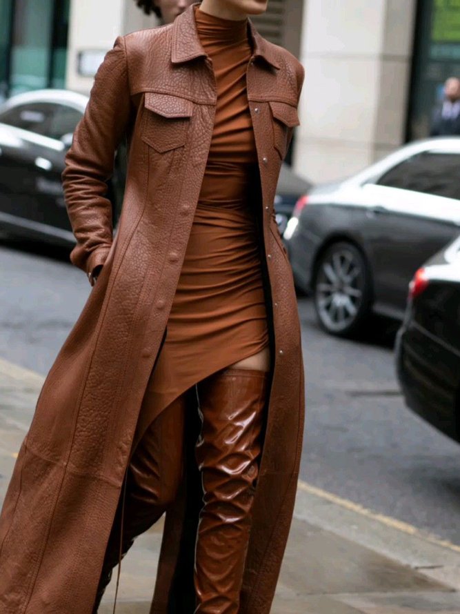 Urban Shawl Collar Plain Leather Coat