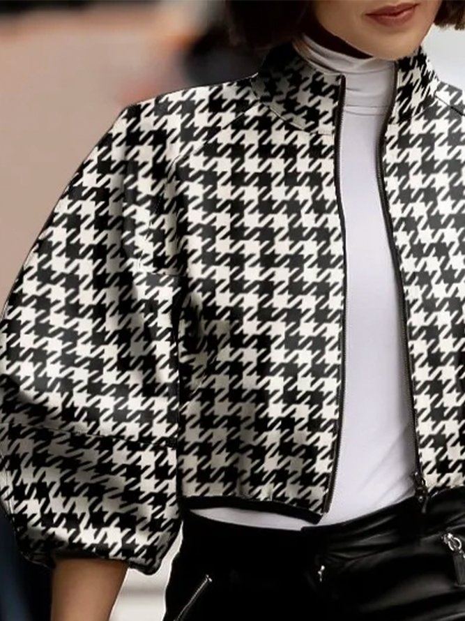 Urban Stand Collar Loose Houndstooth Jacket