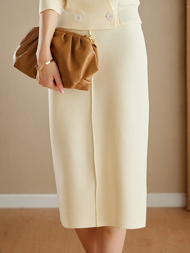 High Elasticity Plain Elegant Regular Fit Midi Skirt