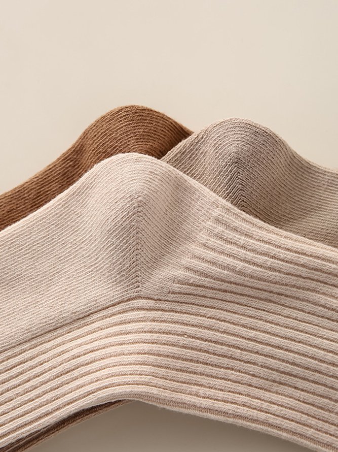 1pair Women Casual Plain Striped Mid-calf Socks