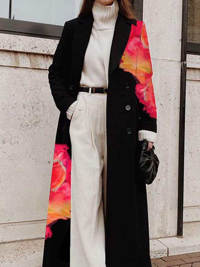 Long Sleeve Regular Fit Floral Urban Lapel Collar Coat