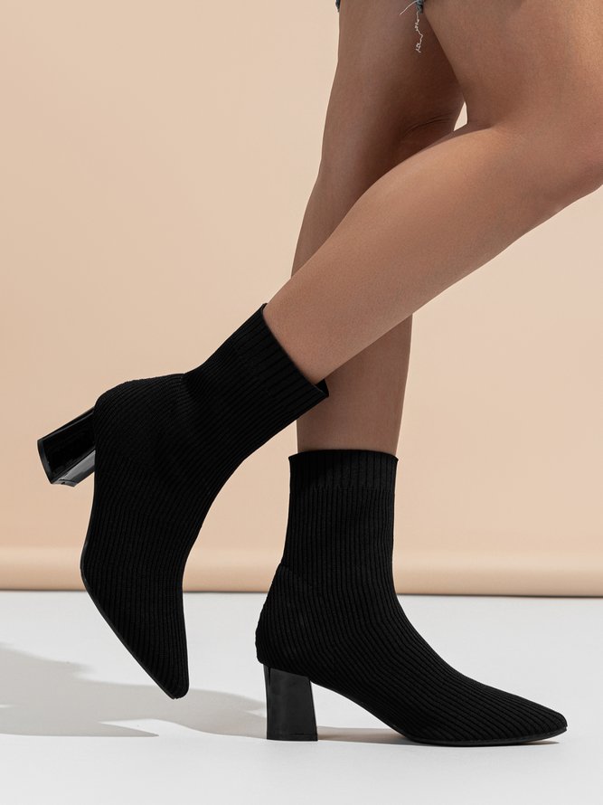 Women Minimalist Chunky Heel Sock Boots