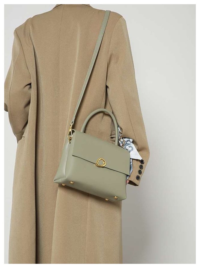 Elegant Metal Decor Handbag Shoulder Bag with Random Silk Scarf