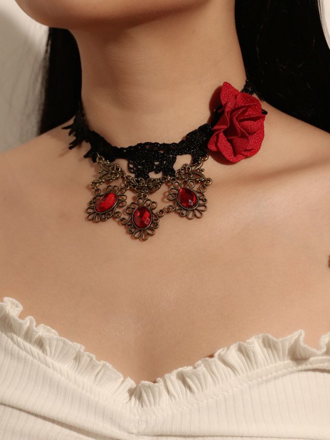 Halloween Floral Crystal Lace Choker