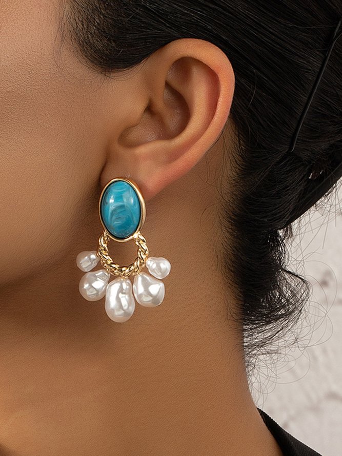 Elegant Imitation Pearls Resin Turquoise Dangle Earrings