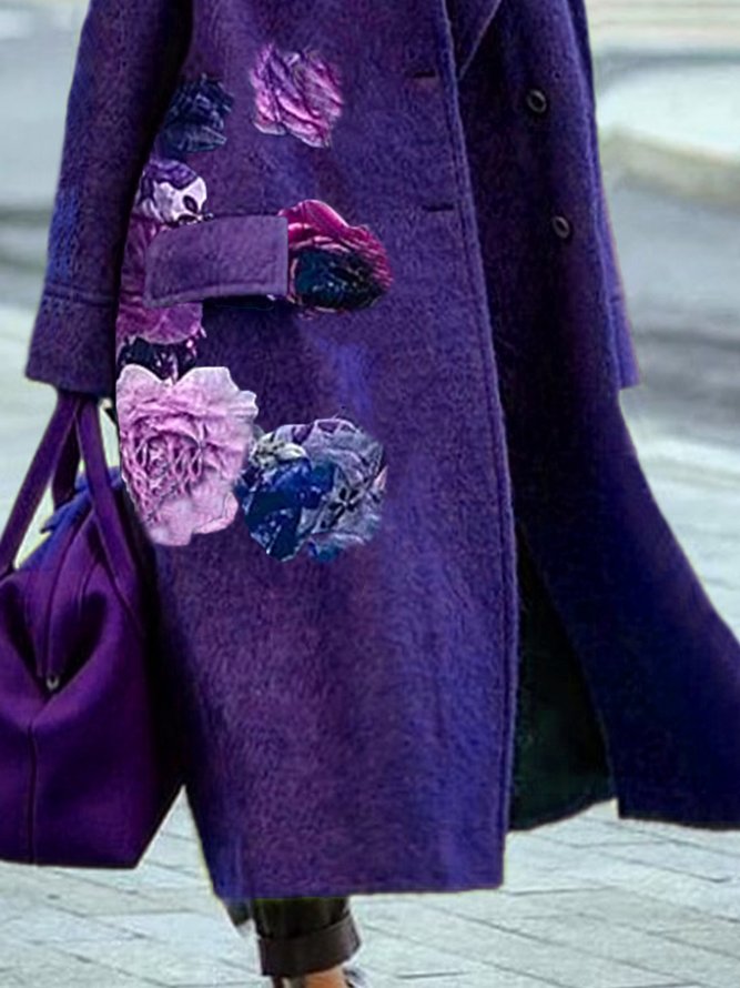 Loose Lapel Collar Floral Urban Long Sleeve Coat