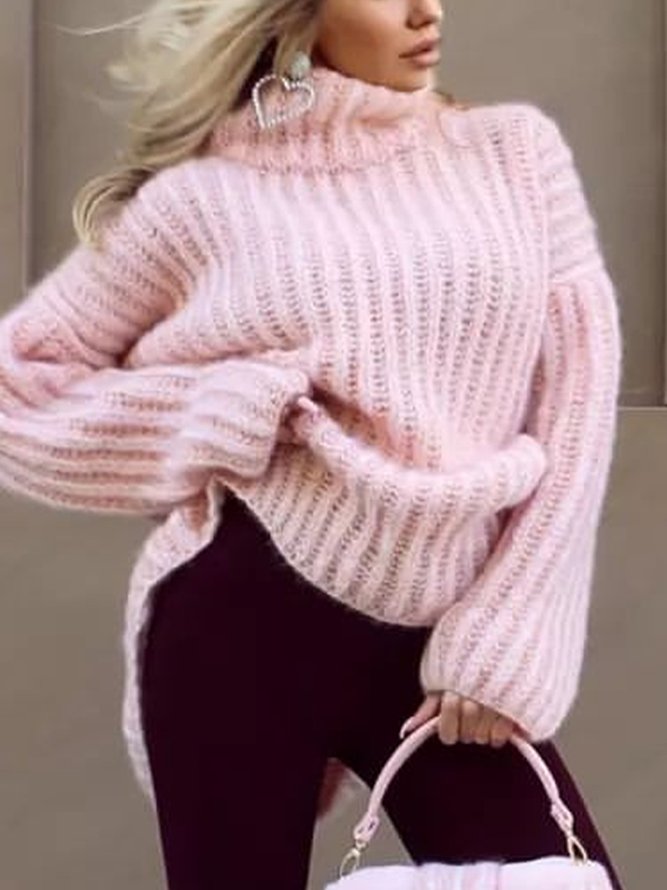 Turtleneck Elegant Loose Plain Long Sleeve Sweater