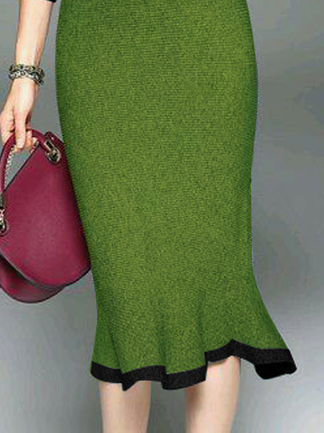 High Elasticity Color Block Tight Elegant Midi Skirt