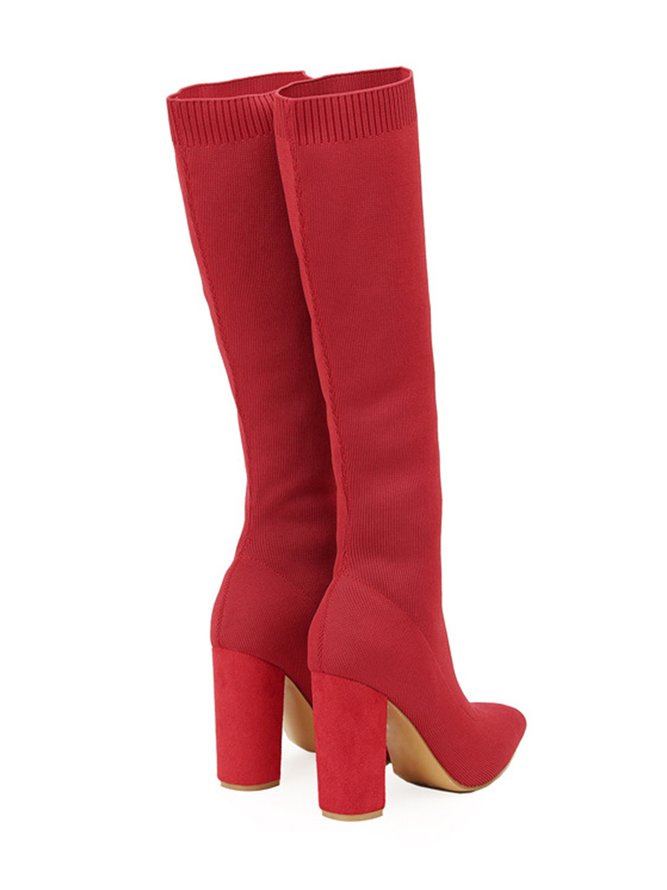 Women Minimalist Elastic Fabric Chunky Heel Sock Boots