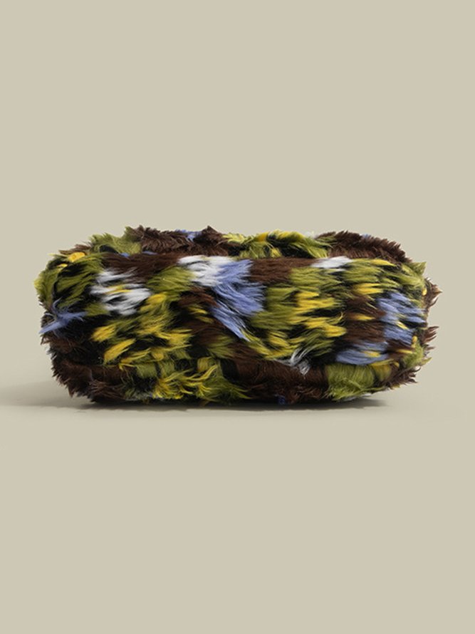 Art Multicolor Floral Furry Shoulder Tote Bag