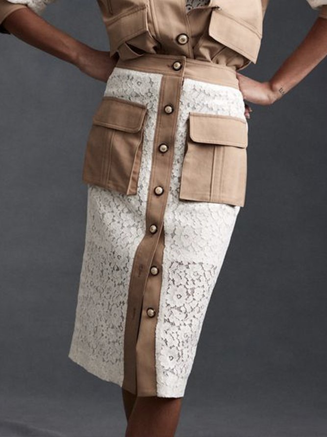 Regular Fit Urban Color Block Lace Skirt