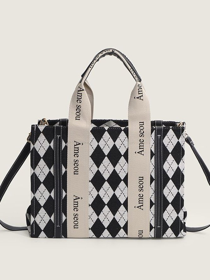 Casual Houndstooth Canvas Tote Bag Large Capacity Crossbody Bag