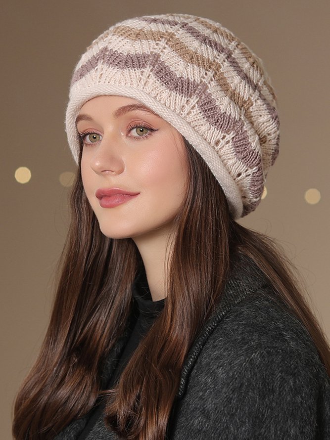 Women Color Block Comfy Warmth Knitted Hat
