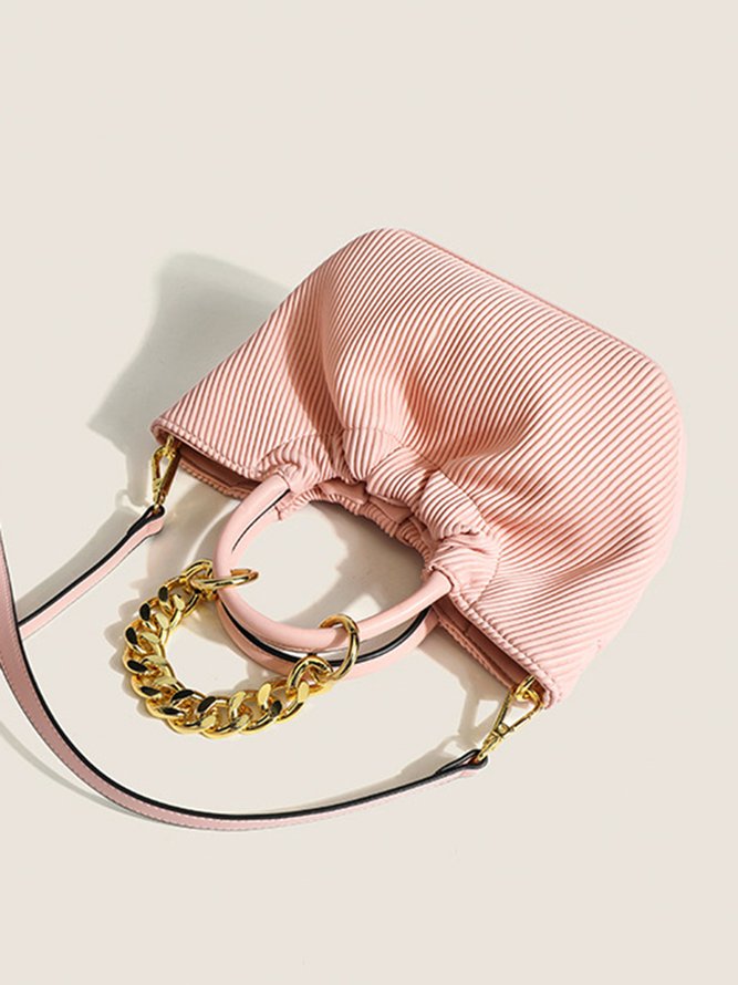 Elegant Metal Chain Ribbed Handbag Ruched Crossbody Bag