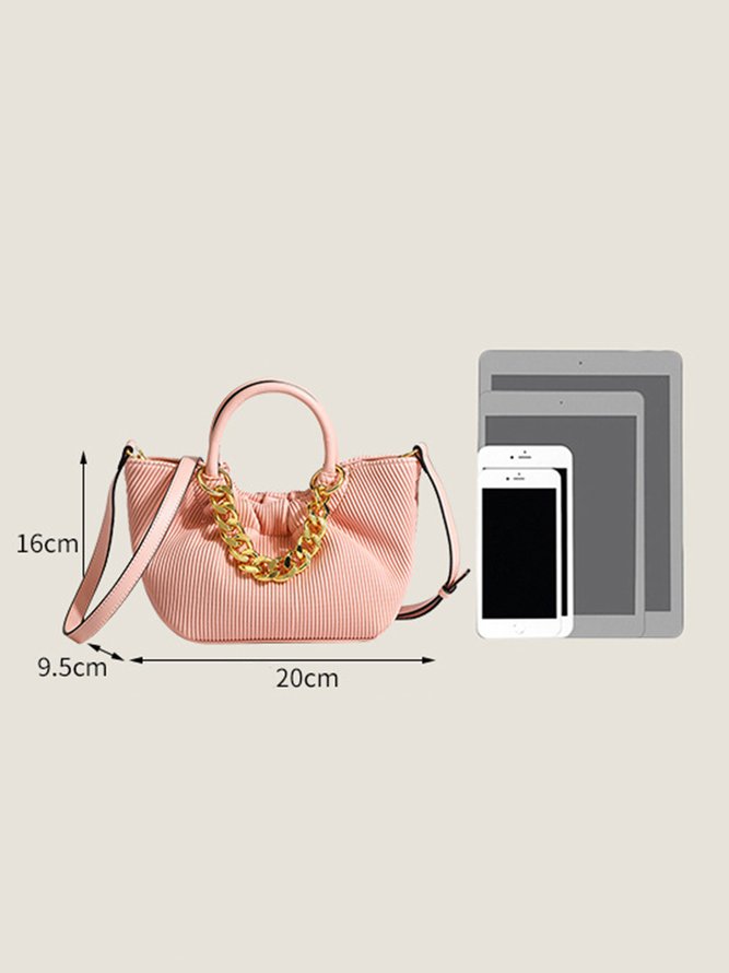 Elegant Metal Chain Ribbed Handbag Ruched Crossbody Bag