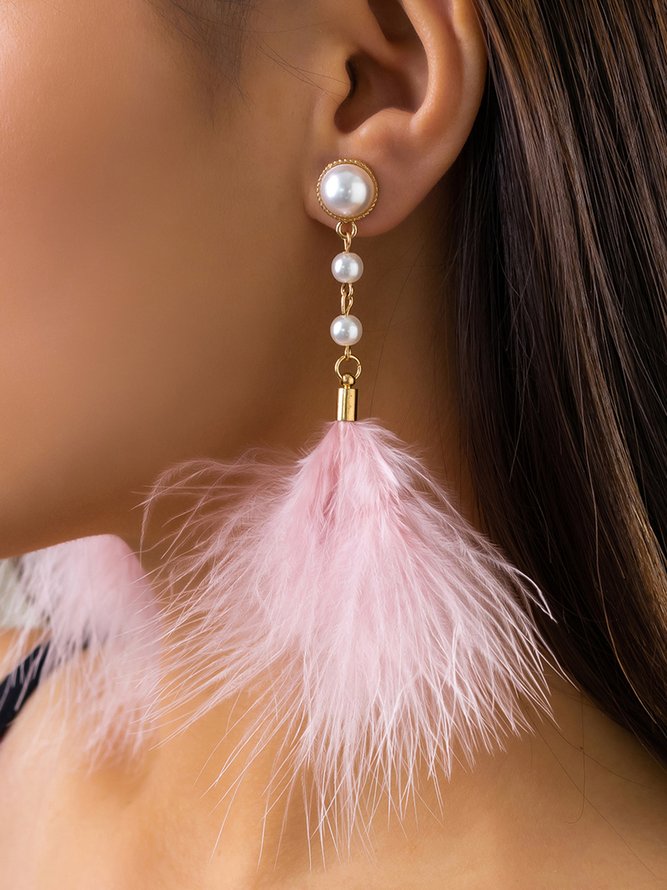 Elegant Imitation Feather Pearl Dangle Earrings