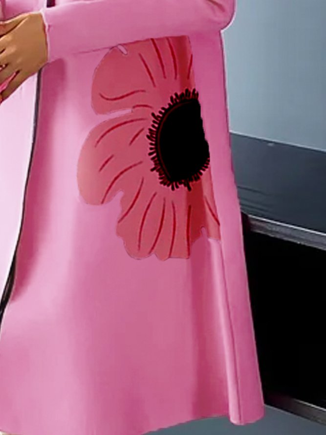 Elegant Floral Half Turtleneck Long Sleeve Midi Dress With No Belt
