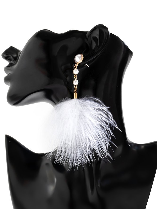 Elegant Imitation Feather Pearl Dangle Earrings