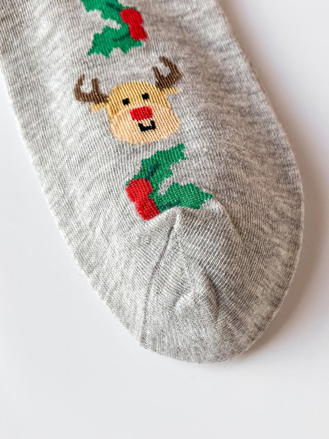 1pair Women Christmas Cartoon Santa Claus Elk Over the Calf Socks