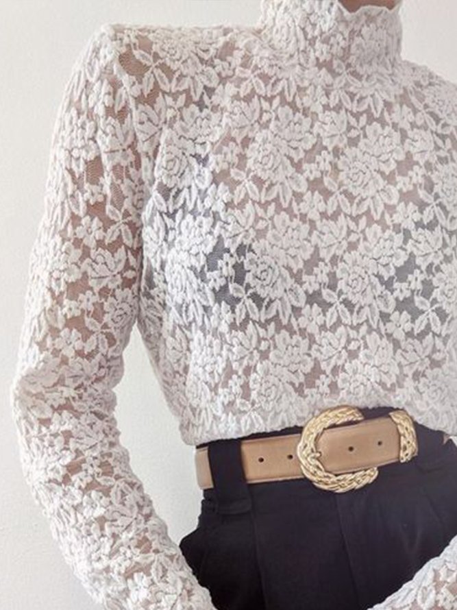 Elegant Lace Regular Fit Stand Collar Shirt