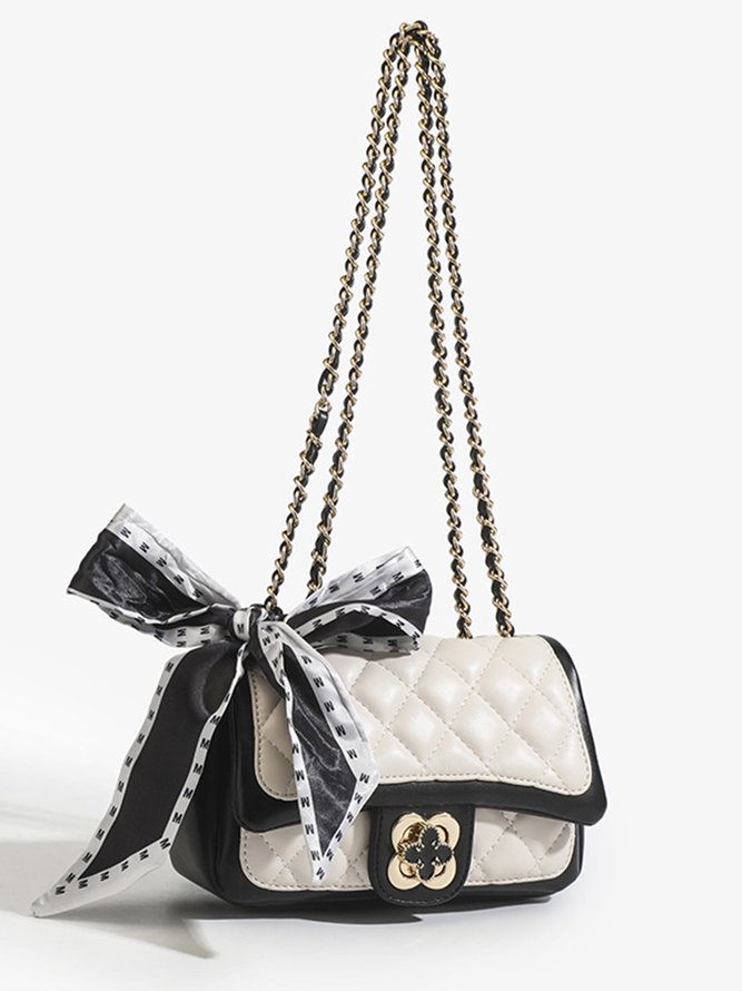 Elegant Rhombus Bowknot Shoulder Bag Twist Lock Chain Crossbody Bag